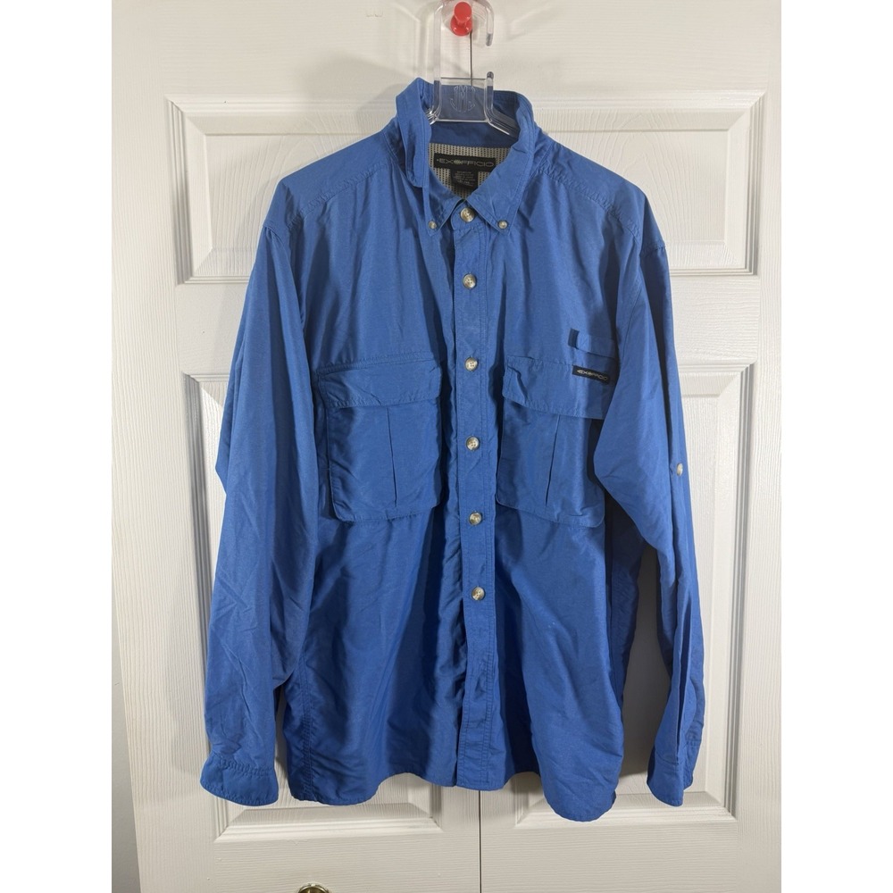 ExOfficio Mens Long Sleeve Button Up Shirt Blue Mesh Vented XL nylon polyester